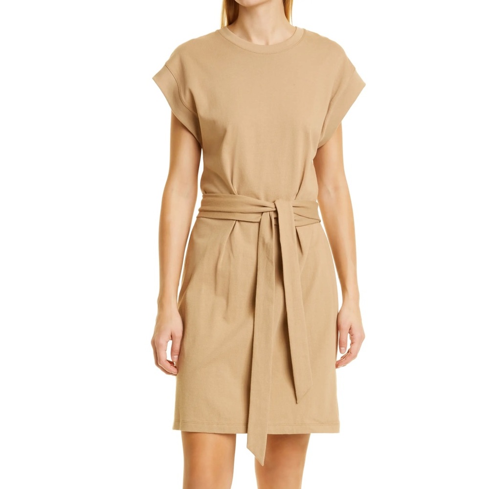Vince Tie Waist Cotton Knit Tan Camel Dress NWOT Size XL